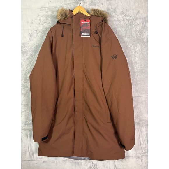 NWT New Moosejaw Brown FullZip Duck Down Filled Parka Adjustable Hood Size XLT - Picture 1 of 15